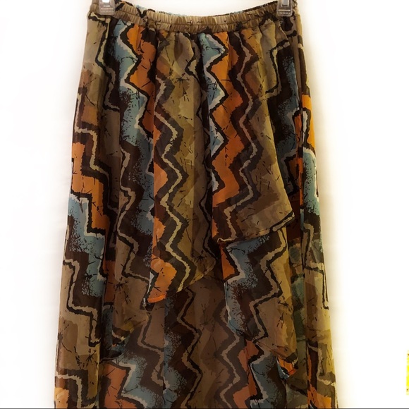 Passport Fall Autumn Aztec Print High Low Skirt L - Picture 2 of 5
